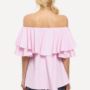 SOLD Pink Flounce Layered Neckline Bell Sleeve Top